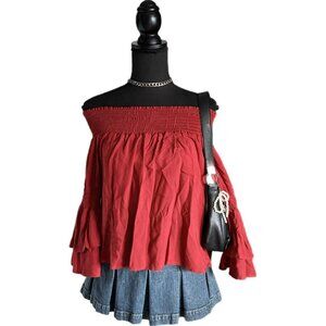 burnt orange off shoulder top